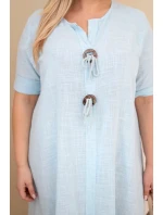 Dámske bavlnené šaty nadmernej veľkosti s kravatovým výstrihom Modrá