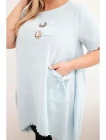 Dámské bavlněné šaty Plus Size s prodlouženým zadním dílem a kapsou modrá