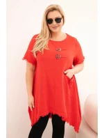 Dámské bavlněné šaty Plus Size s delším zadním dílem a kapsou červená