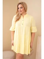 Dámské bavlněné šaty Plus Size s volány žlutá