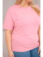 Dámská bavlněná halenka Plus Size s krátkým rukávem basic světle růžová