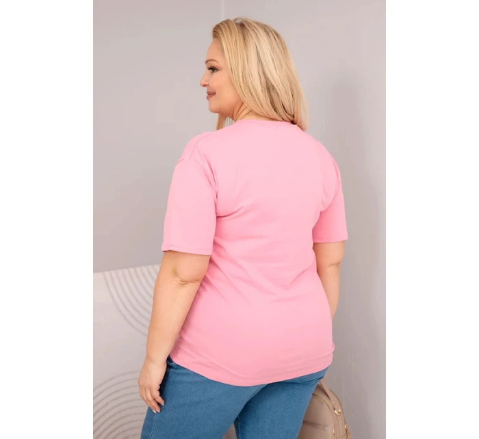 Dámská bavlněná halenka Plus Size s krátkým rukávem basic světle růžová Dámská bavlněná halenka Plus Size s krátkým rukávem basic světle růžová