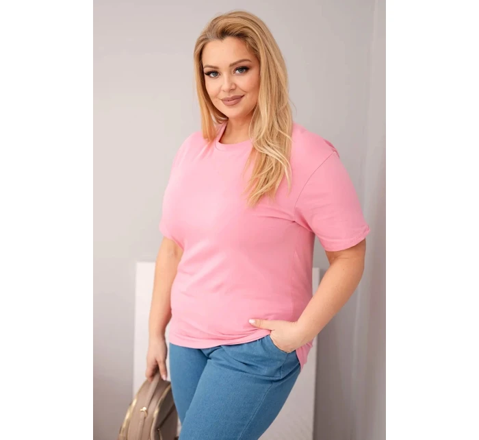 Dámská bavlněná halenka Plus Size s krátkým rukávem basic světle růžová Dámská bavlněná halenka Plus Size s krátkým rukávem basic světle růžová