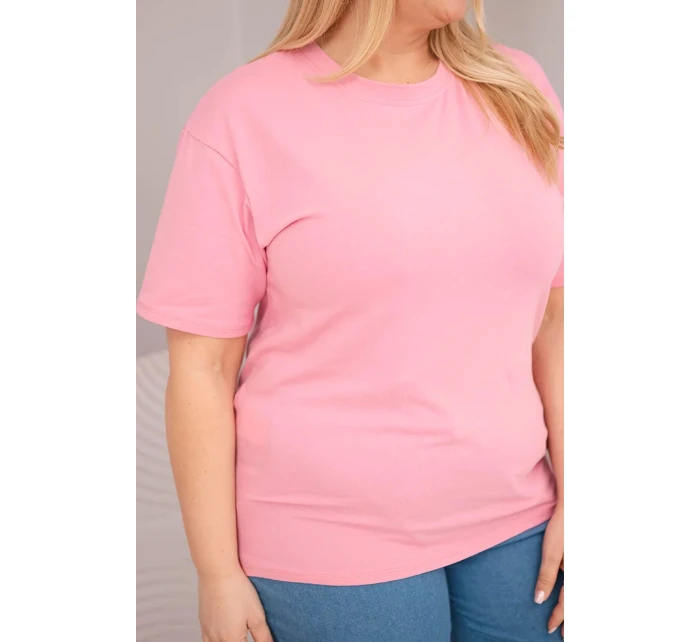 Dámská bavlněná halenka Plus Size s krátkým rukávem basic světle růžová Dámská bavlněná halenka Plus Size s krátkým rukávem basic světle růžová