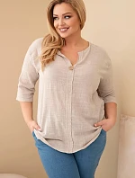 Dámska bavlnená blúzka s výstrihom na gombíky v béžovej farbe