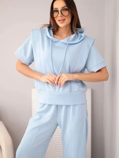 Dámsky maslový set mikina s kapucňou a voľné nohavice so šnúrkou na stiahnutie modré