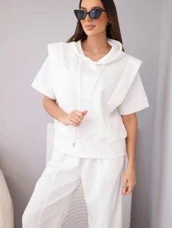 Dámska mikina s kapucňou a voľné nohavice so šnúrkou na stiahnutie butter ecru