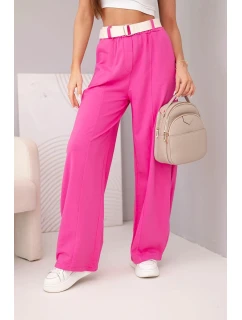 Dámske bavlnené nohavice so širokými nohavicami a pásom ružovej farby