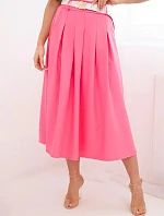 Dámska viskózna sukňa s opaskom a záhybmi ružová