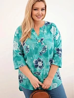 Dámske Plus veľkosť bavlnená blúzka s kvetinovým vzorom Marine
