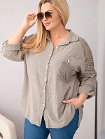 Dámske bavlnené plus size tričko s golierom a čipkovou vsadkou Fango