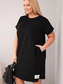 Dámske plus size šaty s krátkymi rukávmi a vreckami čierne