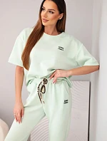 Dámsky viskózový maslový set s krátkym rukávom, nohavicami a rozšírenými nohavicami v mätovej farbe