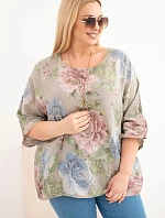 Dámske bavlnené Plus veľkosť blúzka s krátkymi rukávmi a kvetinovým vzorom Fango