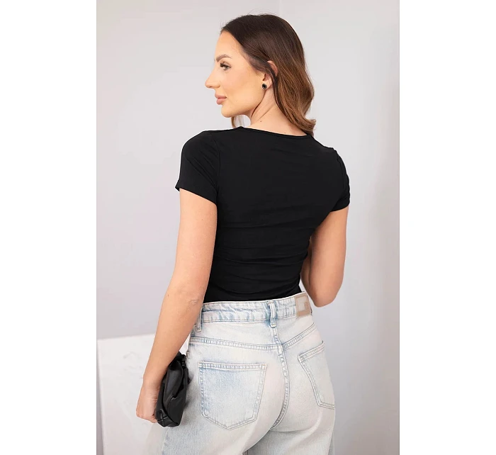 Dámska bambusová blúzka s krátkymi rukávmi a širokým výstrihom basic black Dámska bambusová blúzka s krátkymi rukávmi a širokým výstrihom basic black