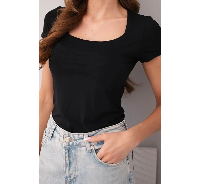 Dámska bambusová blúzka s krátkymi rukávmi a širokým výstrihom basic black Dámska bambusová blúzka s krátkymi rukávmi a širokým výstrihom basic black