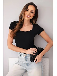 Dámska bambusová blúzka s krátkymi rukávmi a širokým výstrihom basic black