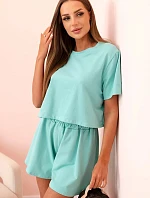 Dámska bavlnená súprava so širokými šortkami mentolová