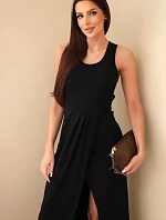 Dámske bavlnené midi šaty bez rukávov s riasením čierne