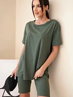 Dámsky bavlnený set s krátkym rukávom a šortkami žltý