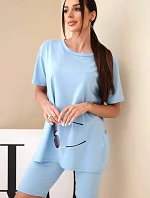 Dámsky bavlnený set s krátkym rukávom a šortkami žltý