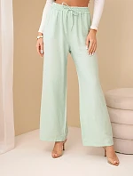 Viskózové nohavice so širokými nohavicami mätovej farby