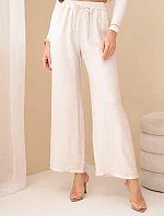 Široké viskózové nohavice béžovej farby