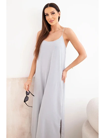 Dlouhé šaty na ramínka šedá