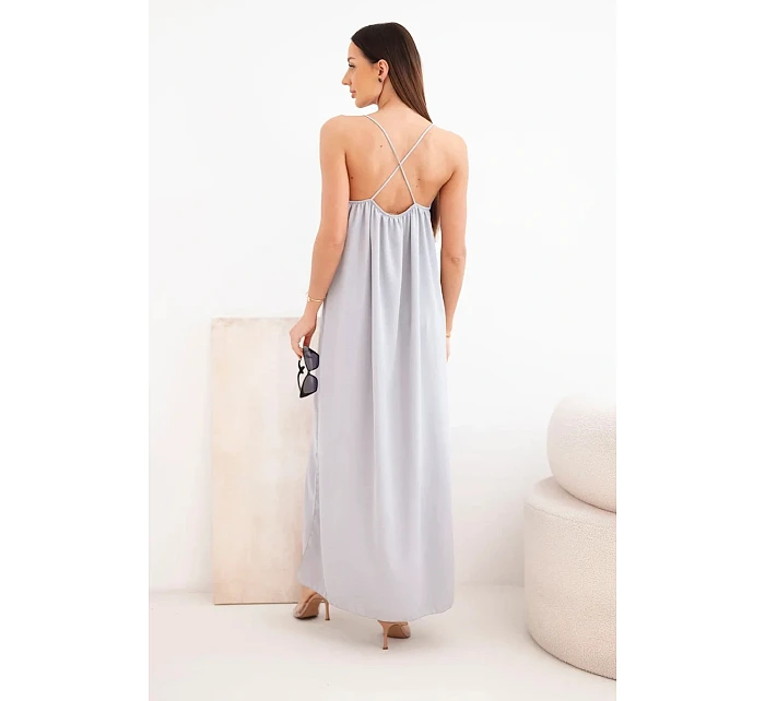 Dlouhé šaty na ramínka šedá Dlouhé šaty na ramínka šedá