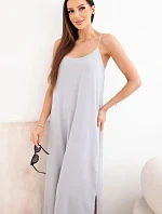 Dlouhé šaty na ramínka šedá