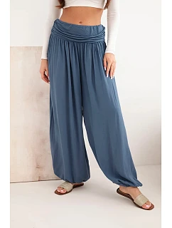 Dámske viskózové nohavice so širokými nohavicami a džínsovým vzorom