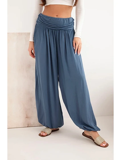 Dámske viskózové nohavice so širokými nohavicami a džínsovým vzorom Dámske viskózové nohavice so širokými nohavicami a džínsovým vzorom