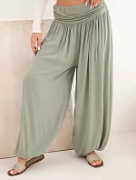 Dámske nohavice z viskózy so širokými nohavicami a khaki pásom