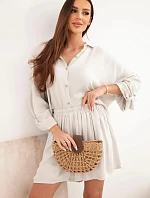 Dámske viskózové tričko s gombíkmi a voľnými šortkami béžovej farby