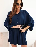 Dámske viskózové tričko s gombíkmi a voľnými šortkami tmavomodré