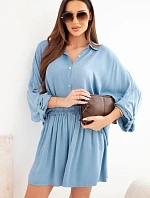 Dámske viskózové tričko s gombíkmi a voľné džínsové šortky