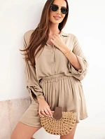 Dámska súprava z viskózy, košeľa s gombíkmi a voľné ťavie šortky