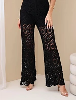 Dámske bavlnené čipkované nohavice so širokými nohavicami a elastickým pásom čierne