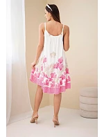 Dámske šaty bez ramienok s potlačou fuchsiovej farby