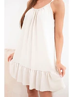 Dámske viskózové šaty bez ramienok s volánom a viazaním béžovej farby