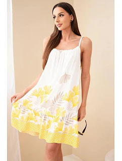 Dámske šaty bez ramienok so žltou potlačou