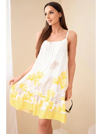Dámske šaty bez ramienok so žltou potlačou