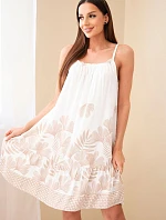 Dámske šaty bez ramienok s potlačou béžovej farby