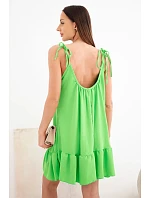 Dámske viskózové šaty bez ramienok s volánom a viazankou svetlozelené