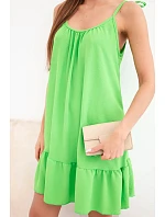 Dámske viskózové šaty bez ramienok s volánom a viazankou svetlozelené