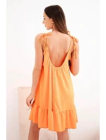 Dámske viskózové šaty bez ramienok s volánom a viazaním oranžové
