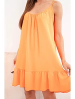 Dámske viskózové šaty bez ramienok s volánom a viazaním oranžové