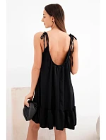 Dámske viskózové šaty bez ramienok s volánom a viazaním čierne