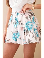 Dámske viskózové šortky s kvetinovým vzorom a viazaním v páse mätová