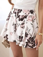 Dámske viskózové šortky s kvetinovým vzorom a viazaním v páse hnedé